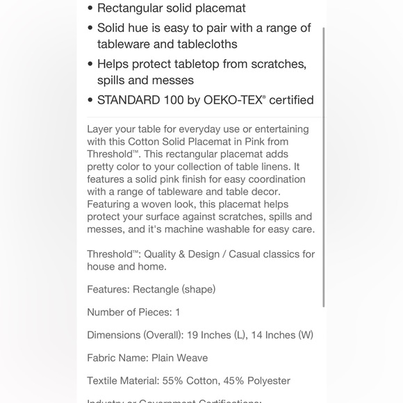 4!!!! THRESHOLD NWT Cotton chambray solid placemats -pink - Picture 4 of 4